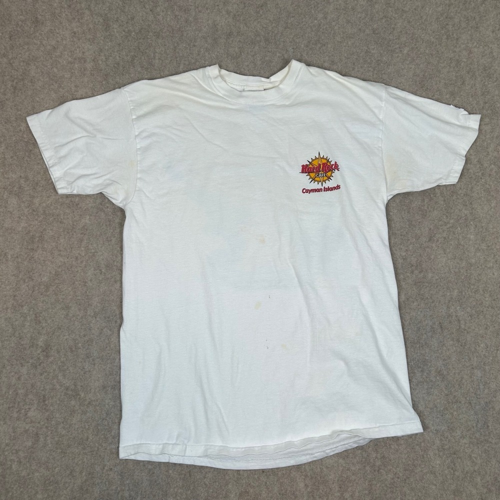 Hard Rock Cafe T-Shirt Mens XL White Cayman Islands Graphic Heavy Tee Vintage
